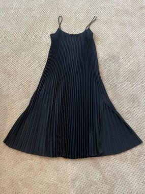 Vince Black Pleated Cami Plissé Slip Dress Size L